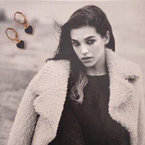 Heart Gold Black Dangle Earrings Charm Women Fashion Casual Formal Jewelry Gift